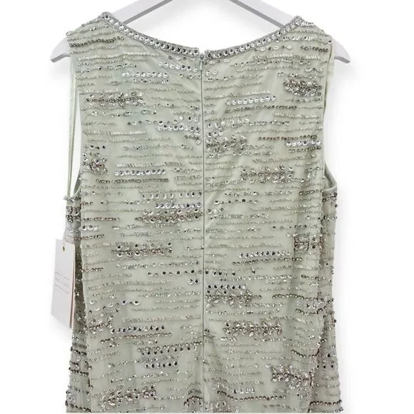 Mac Duggal NEW Sage Green Sleeveless Crystal Fringe Column Dress $698‎ - Size 14 - Picture 12 of 15